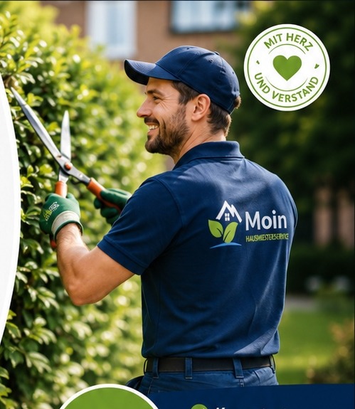 Mitarbeiter von Moin Hausmeisterservice bei der Gartenpflege